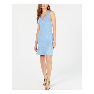 GUESS Womens Light Blue Sleeveless V Neck Above The Knee Cocktail Shift Dress L